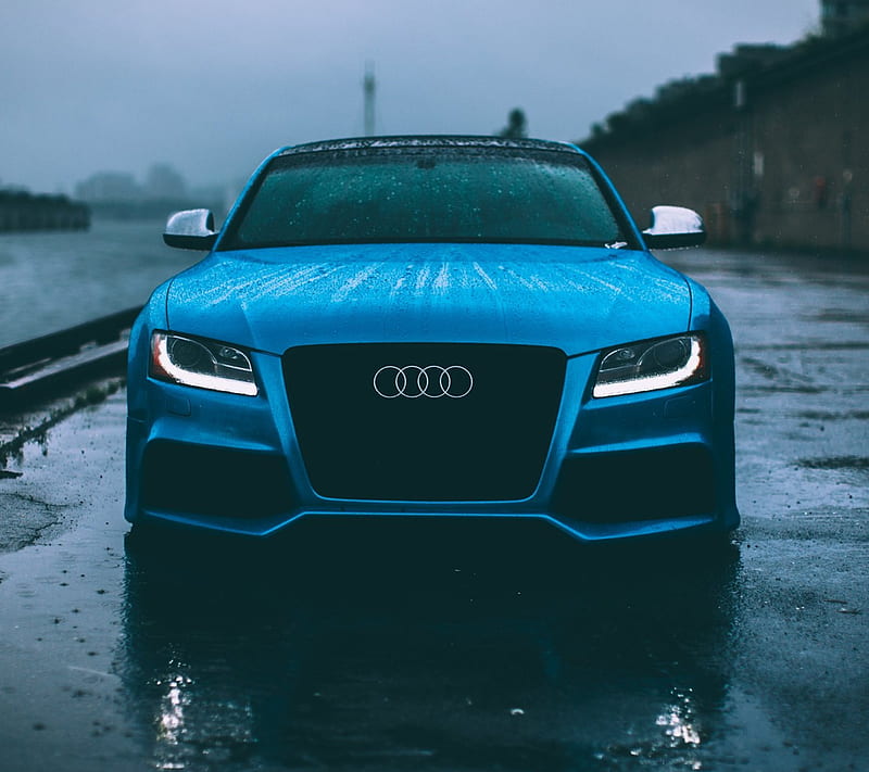 Audi S5, blue, car, rain, HD wallpaper