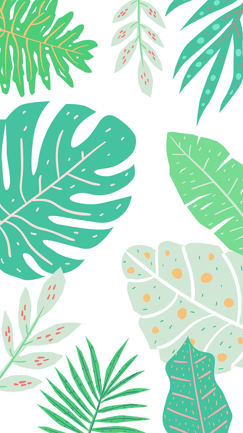 Tropical Leaves, foliage, green, orange, plants, HD phone wallpaper