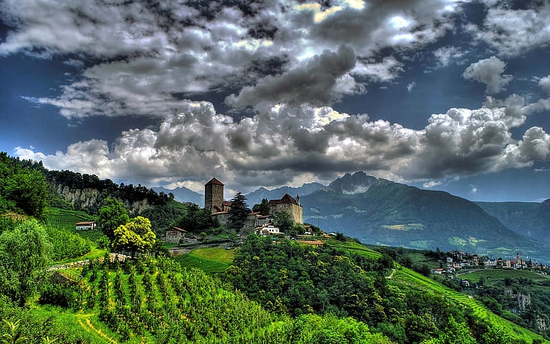 Italy, Mountain, Village, Panorama, South Tyrol, , Castle, Tirol, Towns, HD wallpaper