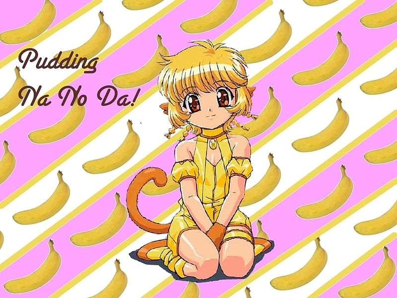 Pudding Na No Da!, mew mew pudding, stripes, mew mew power, monkey, tokyo mew mew, anime, banana, pudding, HD wallpaper