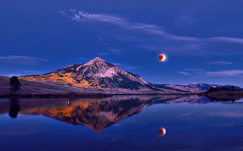 Lunar eclipse Mount Crested Butte Colorado Bing, HD wallpaper
