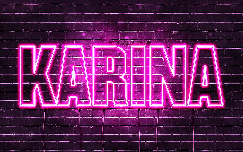 Karina with names, female names, Karina name, purple neon lights, horizontal text, with Karina name, HD wallpaper