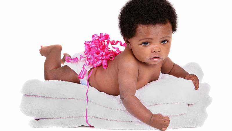 Cute Black Baby Is Lying On White Towel With White Background Cute, HD wallpaper