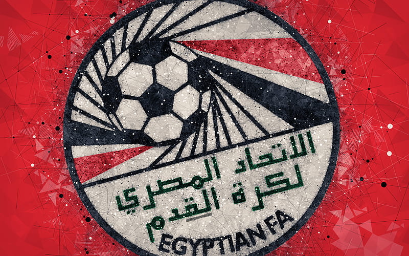 Egypt national football team geometric art, logo, red abstract background, Africa, emblem, Egypt, football, grunge style, creative art, HD wallpaper