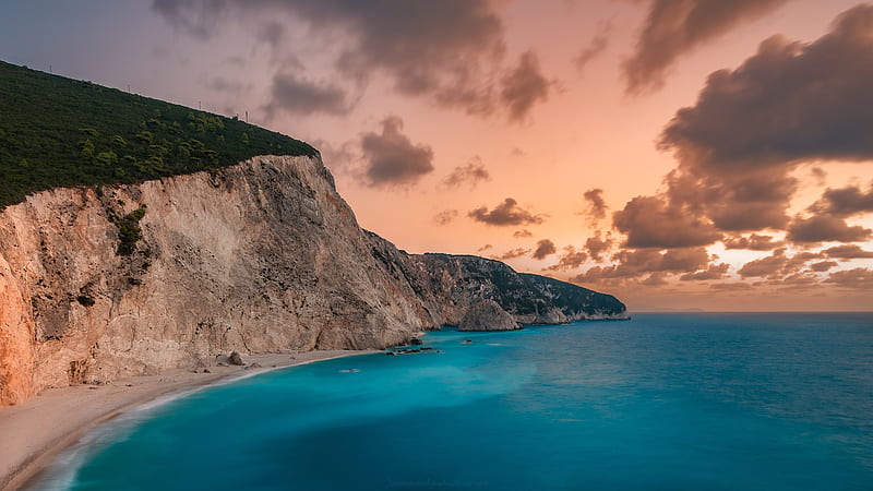Earth, beach, Cliff, Cloud, Coastline, Greece, Horizon, Ocean, HD wallpaper