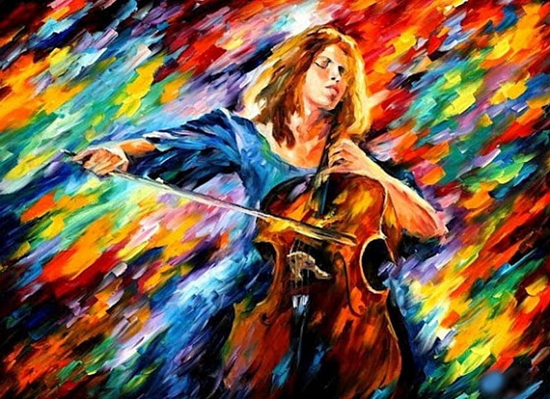 Colors of Music for Rosa, cello, music, love, colors, woman, HD wallpaper