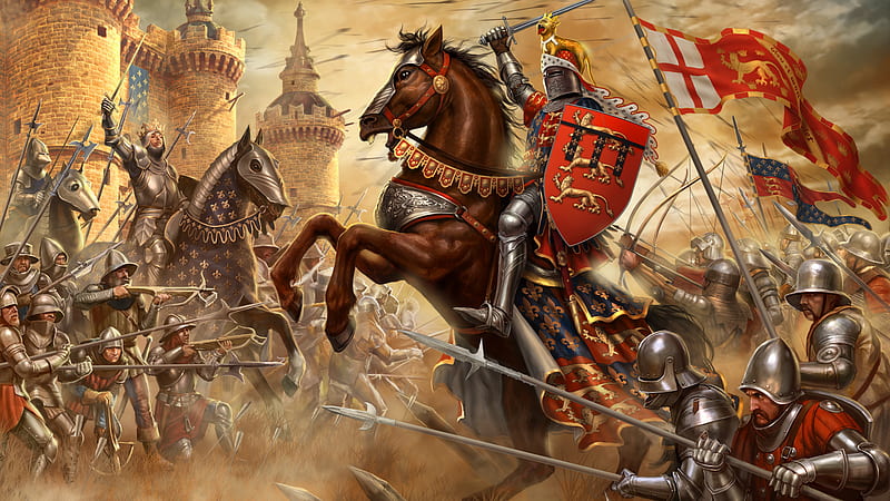 The Battle of Crecy, guerra, battle, rendered, classic, chivalry, historic, HD wallpaper