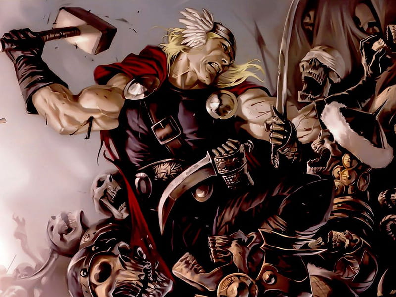 Thor vs Army Of Undead, undead, war hammer, mjolnir, asgard, HD wallpaper
