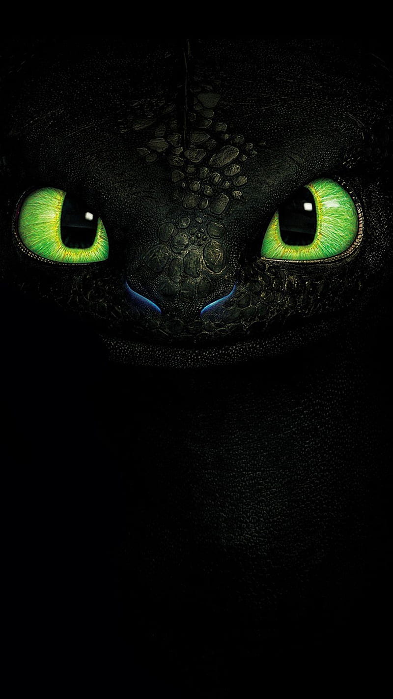 Toothless , black, dragon, dragons, green, green eyes, how to train your dragon, night fury, HD phone wallpaper