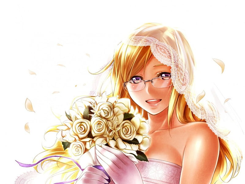 ♡ Bride ♡, veil, sweet, floral, anime, beauty, anime girl, long hair, steins gate, lovely, gown, amour, blonde, sexy, happy, cute, maiden, dress, blond, divine, bride, glasses, bonito, sublime, elegant, sunglasses, blossom, hot, wed, gorgeous, female, blonde hair, smile, wedding, blond hair, girl, bouquet, flower, precious, petals, lady, angelic, HD wallpaper