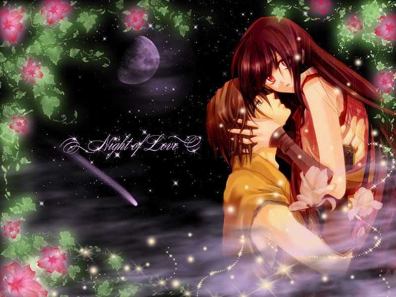 Night of Love, moon, anime, hot, anime girl, couple, star, night, female,  male, HD wallpaper | Peakpx