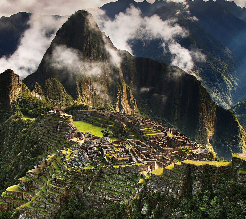 Peru, clouds, hills, machu picchu, mountains, HD wallpaper