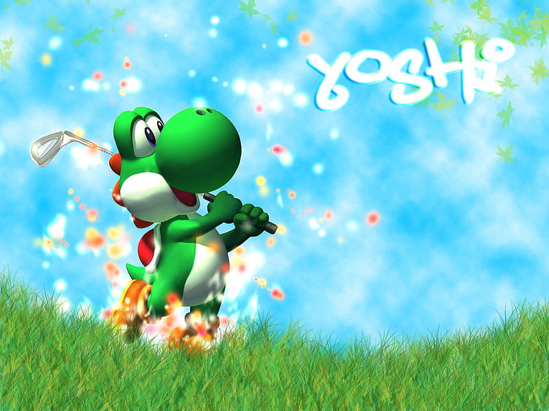Yoshi Playing Golf, nintendo video games, yoshi, esports, golf, HD wallpaper