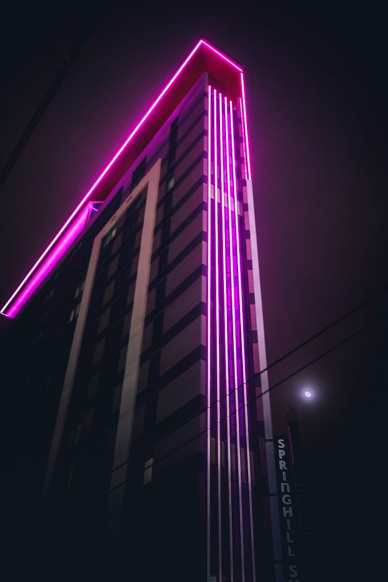 purple light building, HD phone wallpaper