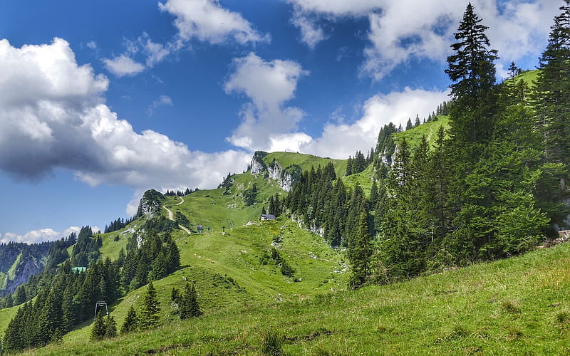 Mountain Landscape, trees, clouds, mountains, landscape, HD wallpaper ...