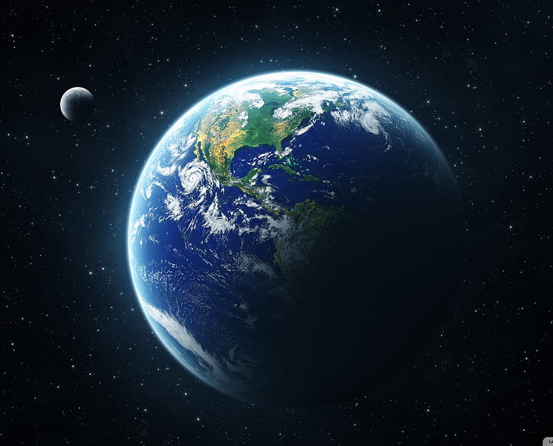 Tierra y luna, planets, universe, HD wallpaper