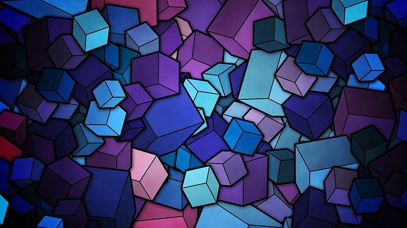 geometrics_blue and purple_cubes, geometrics, cubes, purple, stained glass, easy on eyes, blue, HD wallpaper