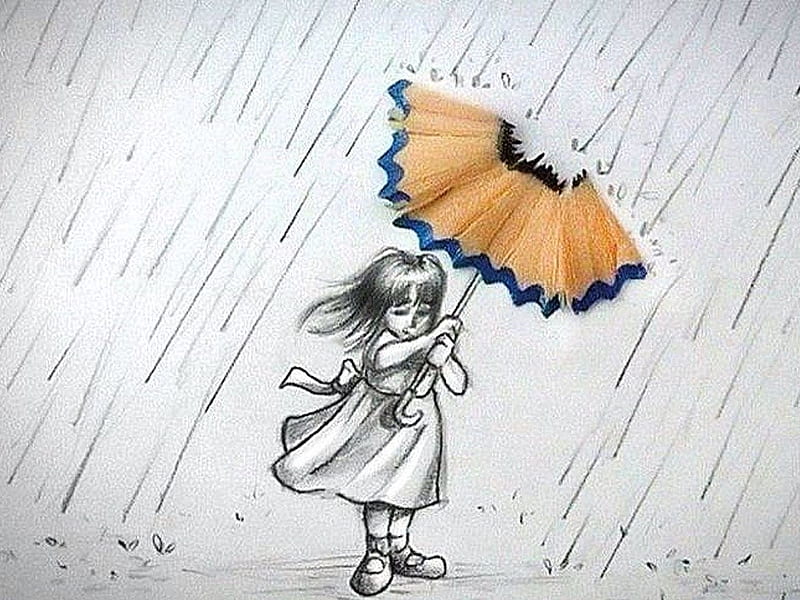 Girl In Rain Drawing Images - Free Download on Freepik