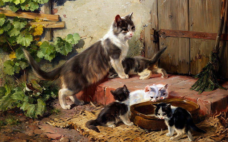 Cats, Cat, Baby Animal, Kitten, Painting, HD wallpaper