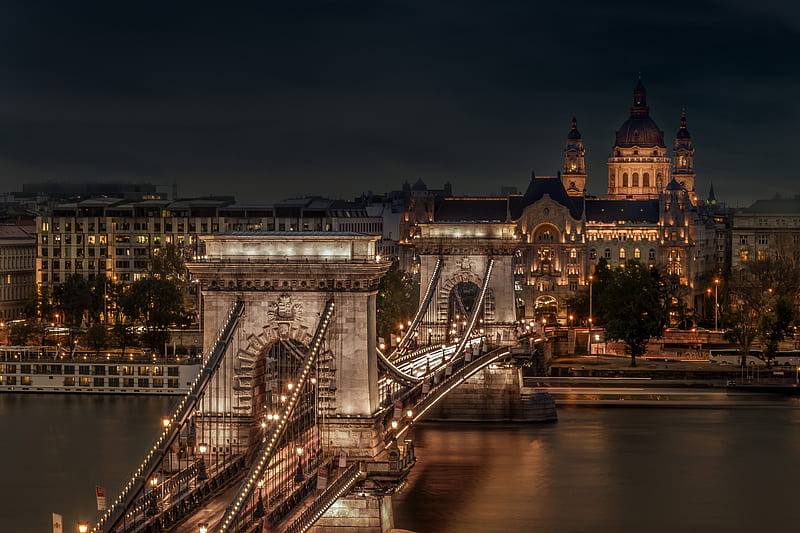 Bridges, Chain Bridge, Bridge, Budapest, City, Hungary, HD wallpaper