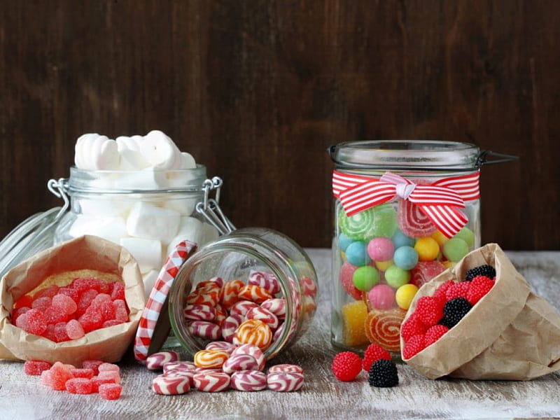 Candies, sweets, marshmallows, jar, assorted, HD wallpaper