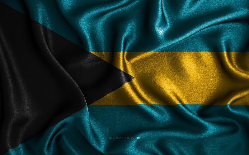 Bahamian flag silk wavy flags, North American countries, national symbols, Flag of Bahamas, fabric flags, Bahamas flag, 3D art, Bahamas, North America, Bahamas 3D flag, HD wallpaper