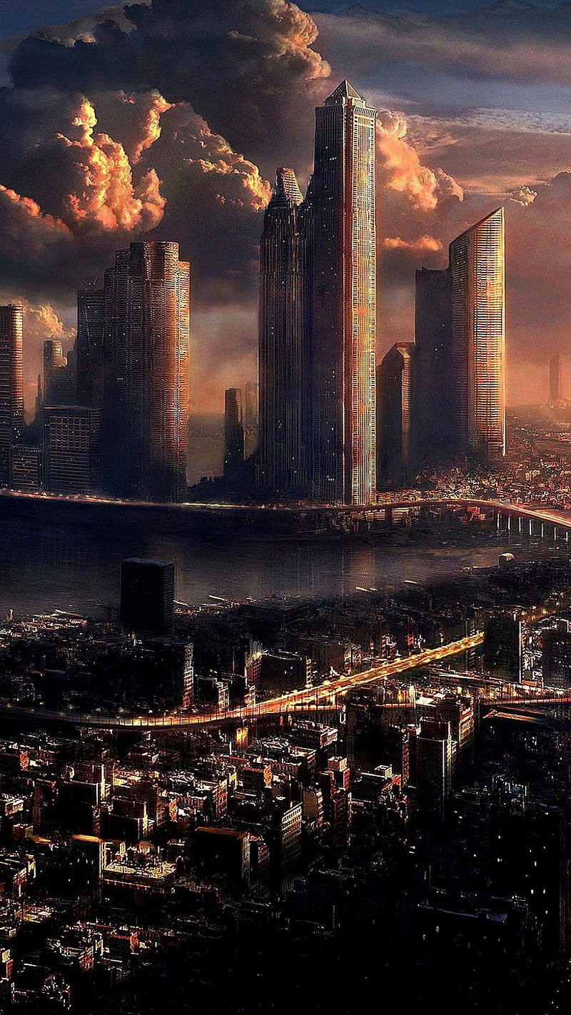 Futuristic City , futuristic city, animation, art, sky, HD phone wallpaper