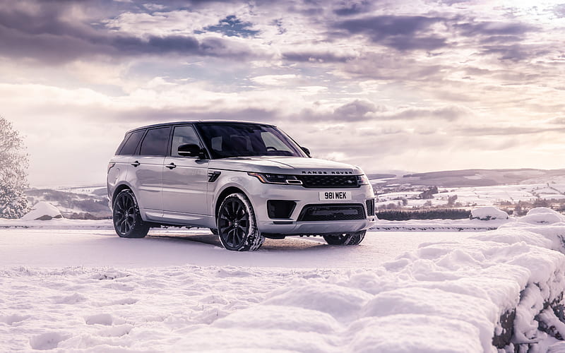 Range Rover Sport HST, 2019, exterior, winter, snow, luxurious large SUV, new white Range Rover, tuning, British cars, HD wallpaper