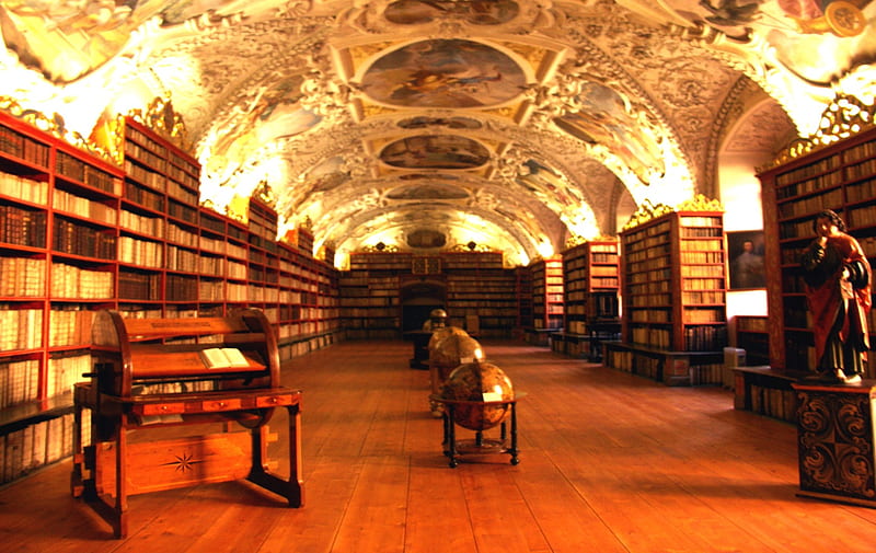 Famous Library, Prague, building, architecture, ancient, prague, books, library, HD wallpaper