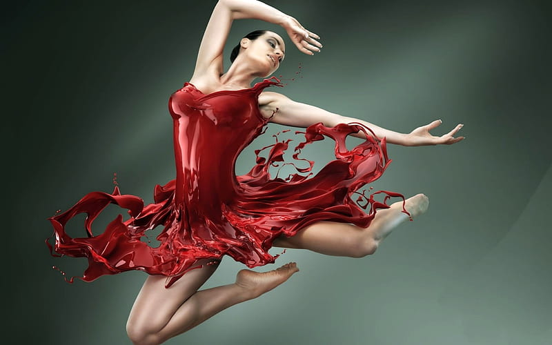 Ballerina with a Liquid Tutu, red, tutu, cg, model, HD wallpaper