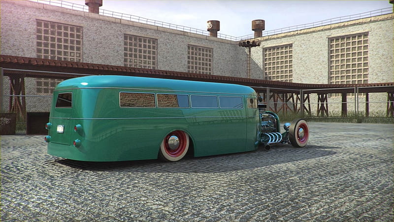 Green Skool Bus, auto, skool bus, hot rod, street rod, HD wallpaper