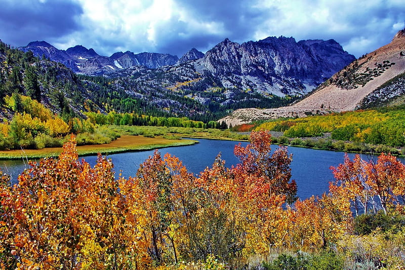 North Lake, Eastern Sierra Nevada, autumn, water, mountains, trees ...