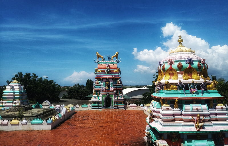 Temple, antervedi, clouds, gopuram, lakshmi narasimha, naturelover, sky, swamy god, HD wallpaper