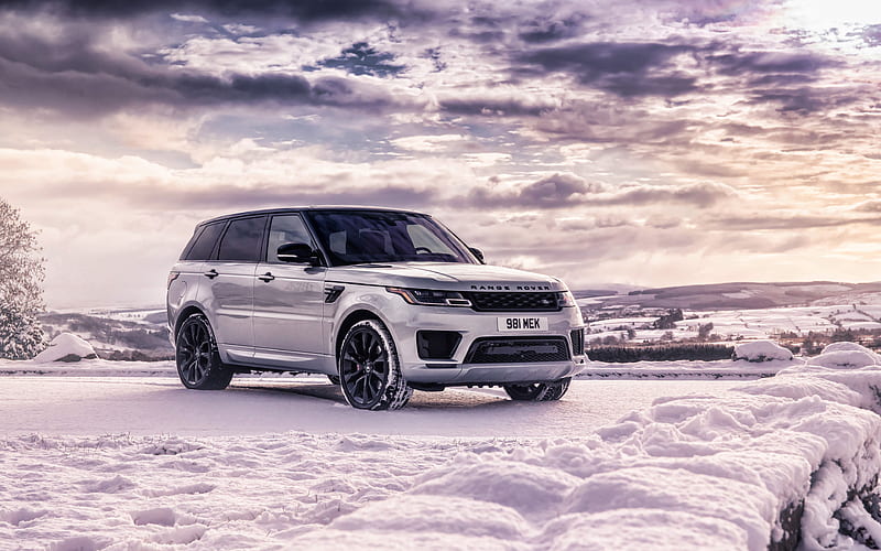 Range Rover Sport winter, 2019 cars, R, Land Rover, sunset, luxury cars, SUVs, Range Rover, HD wallpaper