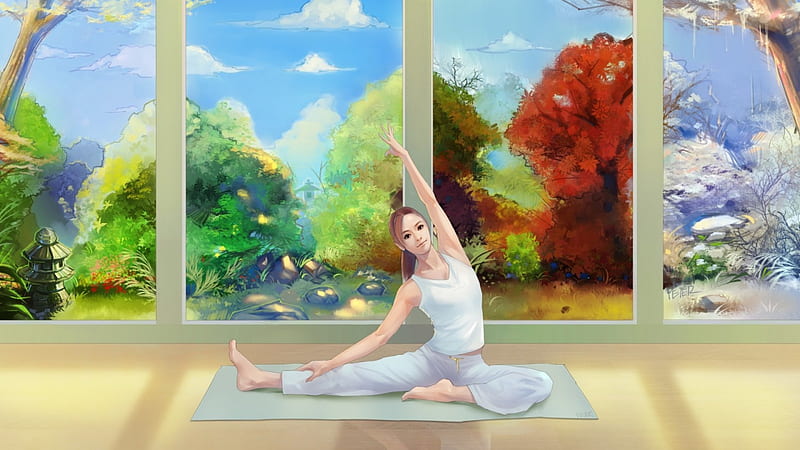 Yoga, art, look, spring, mat, HD wallpaper