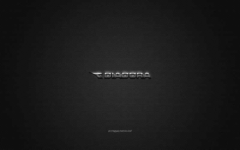 Diadora logo, metal emblem, apparel brand, black carbon texture, global apparel brands, Diadora, fashion concept, Diadora emblem, HD wallpaper