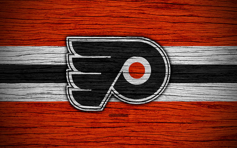Philadelphia Flyers NHL, hockey club, Eastern Conference, USA, logo, wooden texture, hockey, Metropolitan Division, HD wallpaper
