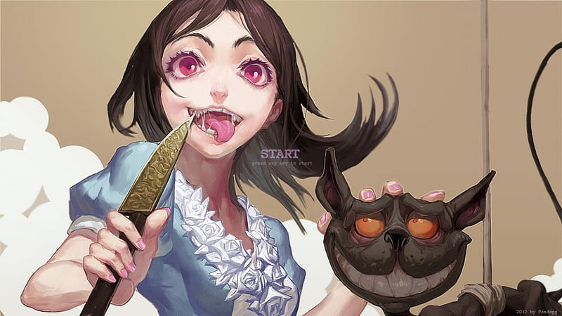 Crazy and evil, cat, devil, girl, knife, HD wallpaper
