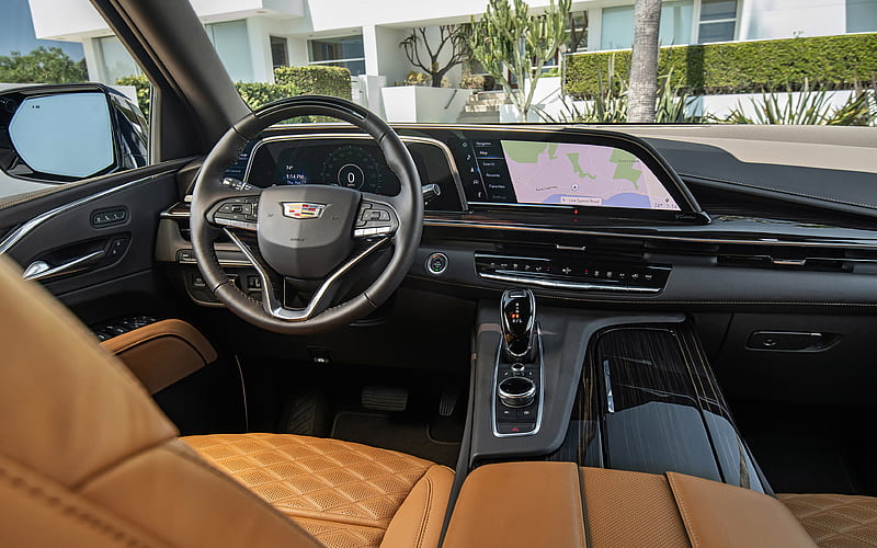 2021, Cadillac Escalade inside view, interior, front panel, new Escalade interior, dashboard, American cars, Cadillac, HD wallpaper