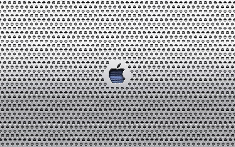 Apple blue logo, creative, metal grid background, Apple metal logo, Apple 3D logo, artwork, Apple, HD wallpaper
