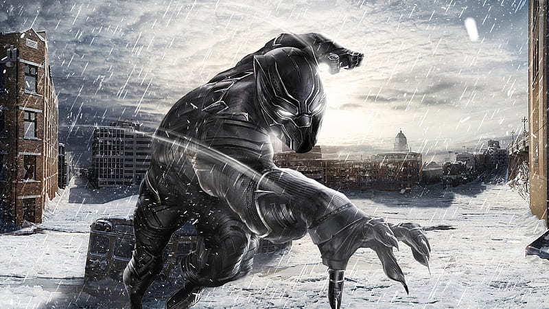 Black Panther In Snow, black-panther, superheroes, artwork, HD wallpaper