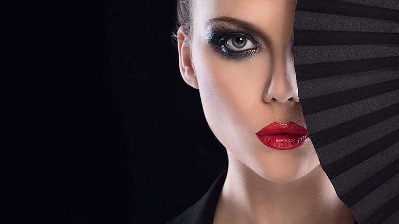 ლ, Model, Makeup, Hand fan, Red lips, HD wallpaper | Peakpx