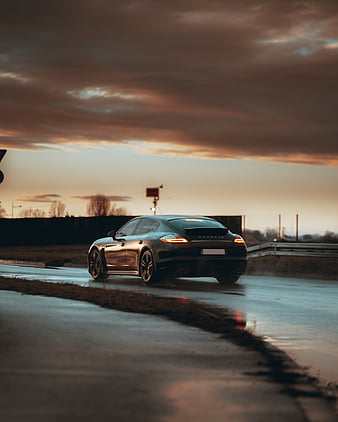 4k, 16:9 wallpaper for a pc, porsche 911 on a road with sunset