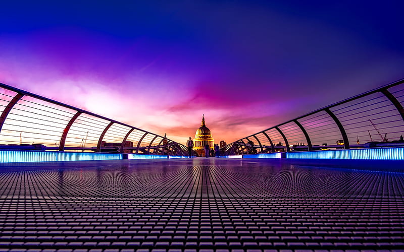 Millennium Bridge River Thames, evening, London, England, UK, HD wallpaper