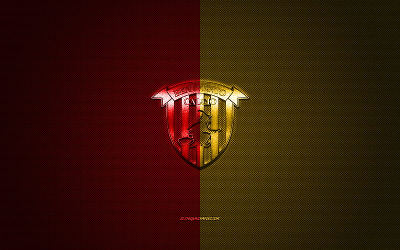 Benevento Calcio, Italian football club, Serie B, red yellow logo, red yellow carbon fiber background, football, Benevento, Italy, Benevento Calcio logo, HD wallpaper