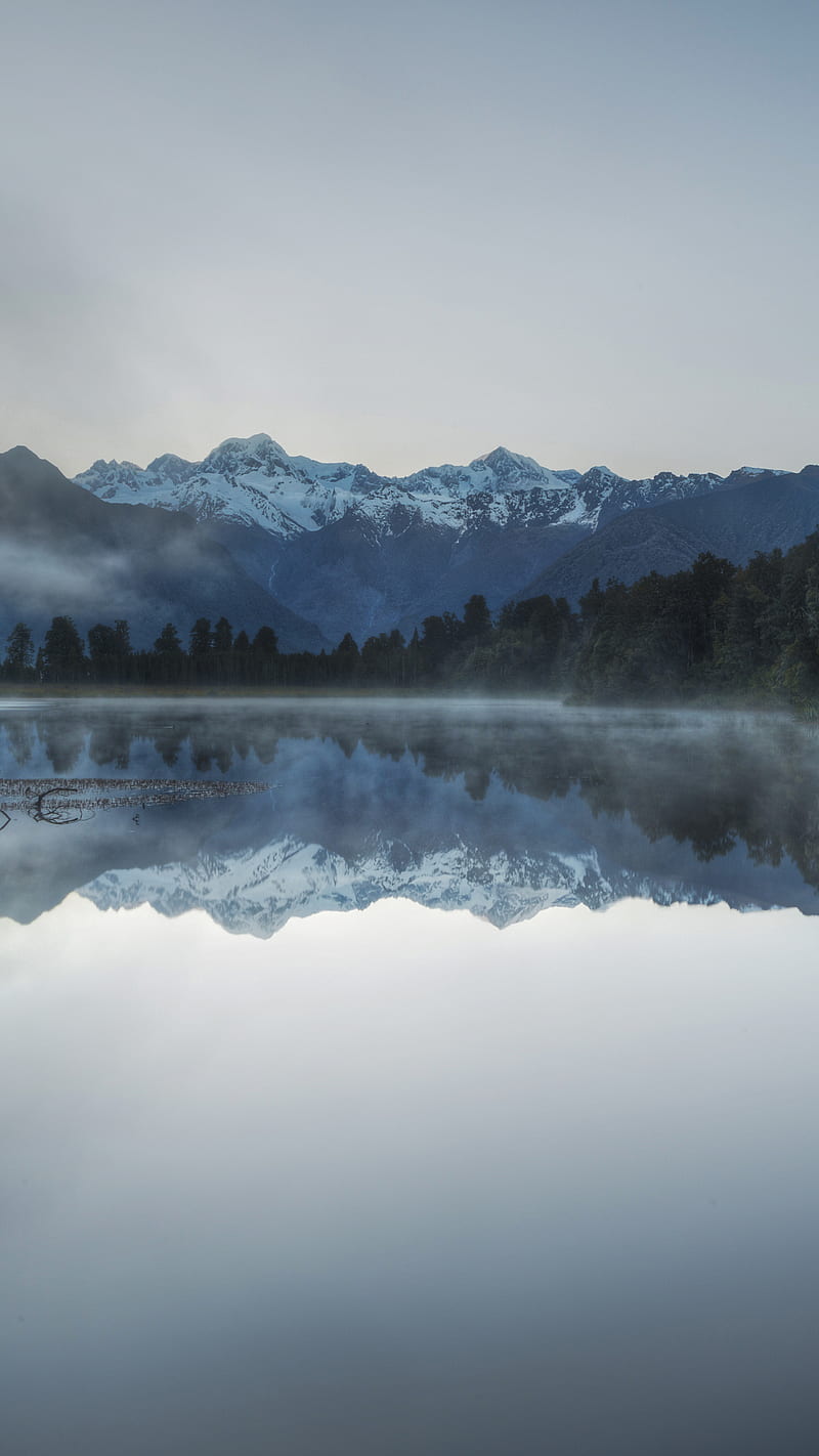 Lake Matheson , lake matheson, fog, reflection, new zealand, HD phone wallpaper