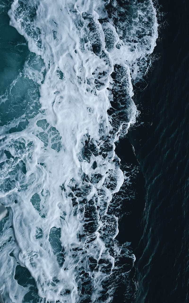 sea, aerial view, waves, foam, HD phone wallpaper