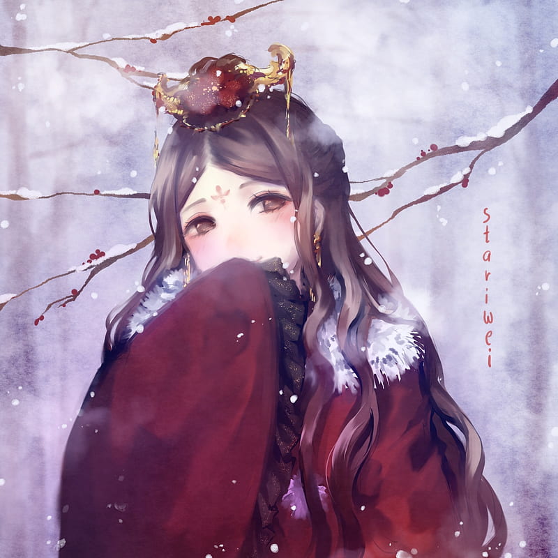 Winter Pretty Brown Hair Anime Girl Stock Illustration 2312201263