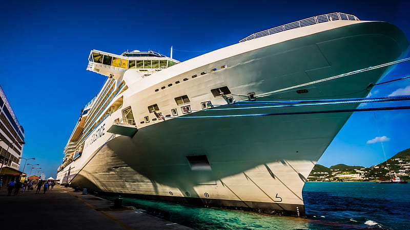 Cruise Ship Is On Port Under Blue Sky Cruise Ship, HD wallpaper