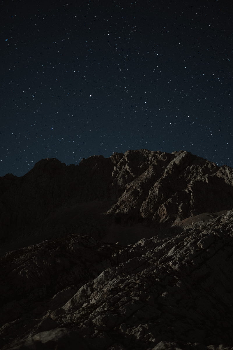 mountains, rocks, night, stars, starry sky, HD phone wallpaper